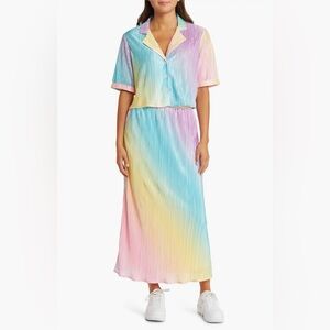 Dressed in Lala Rainbow Stripe Plisse Matching Set, 2X, 2 piece skirt & top set
